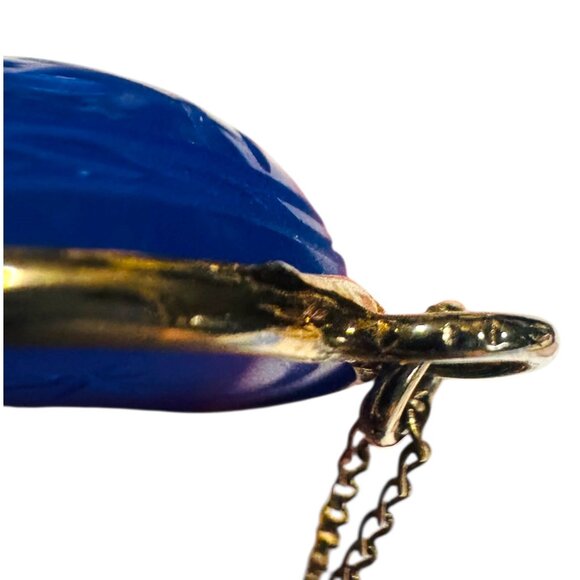 Lapis Lazuli Blue Scarab Vintage 1950s Gold Pendant & Necklace By WE Richards - Picture 8 of 13